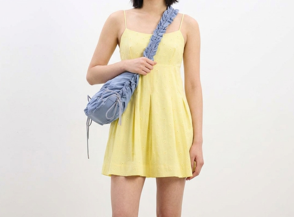 Damson Madder Ruched Tie Bag Blue Recycled Nylon Shoulder Bag