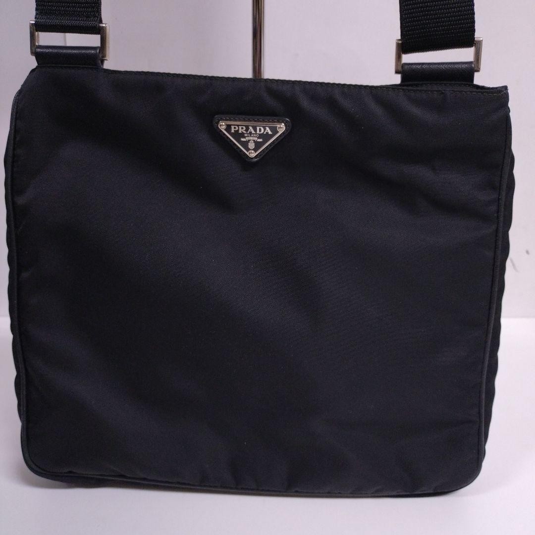 Authentic PRADA Black Nylon Shoulder Bag 26cm, Adjustable Strap, Slight Wear