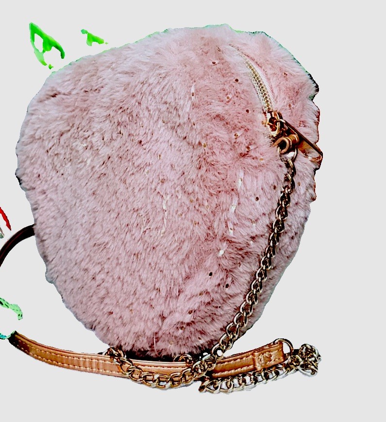 Lilac Pink And Gold Fuzzy Heart Mini Shoulder Bag