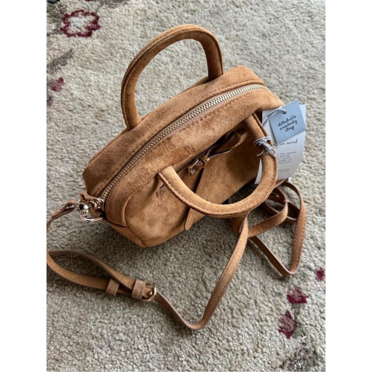 A New Day Small Brown Satchel Top Handle Zip Detachable Adjustable Strap Gold