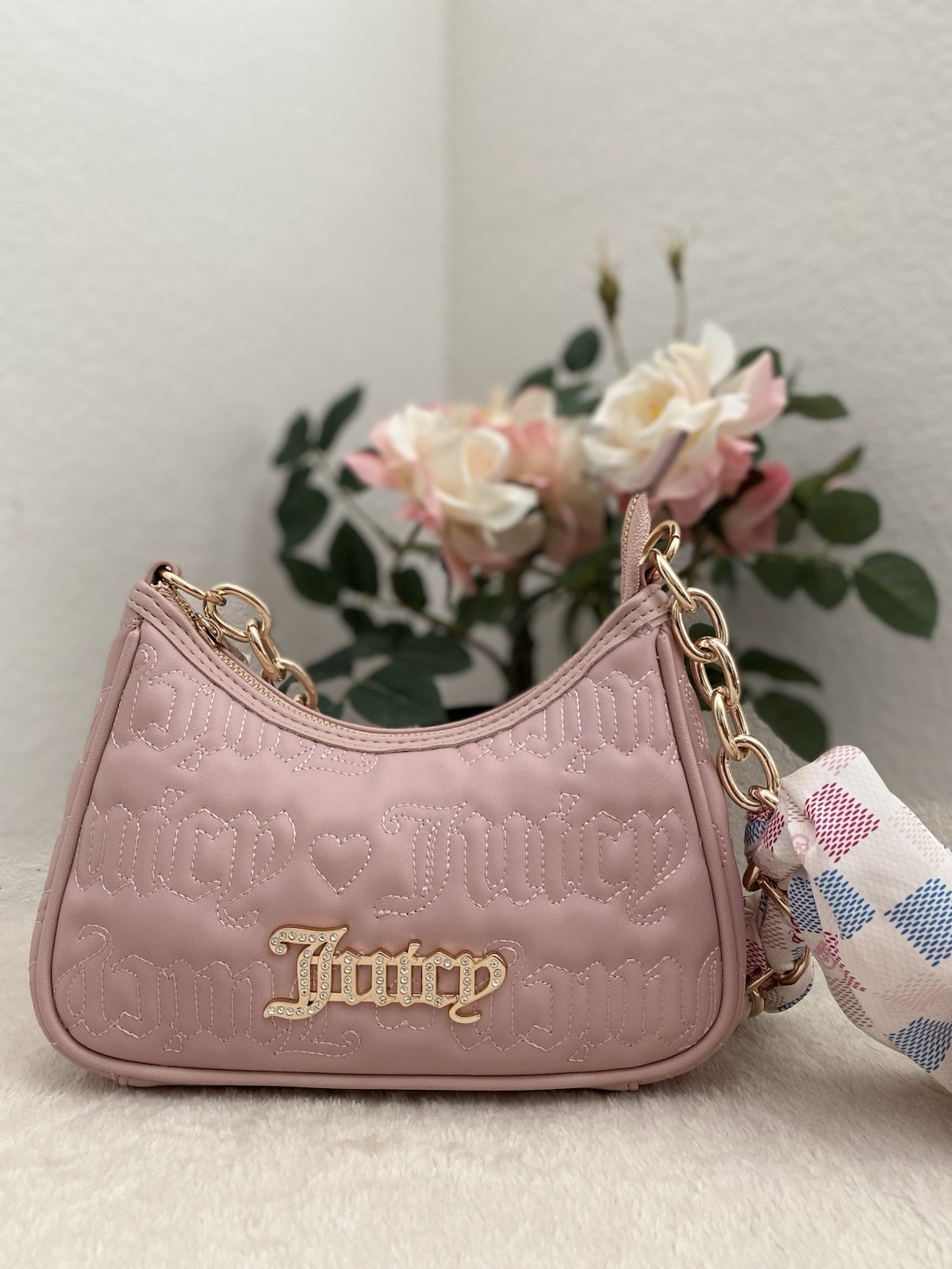 Juicy Couture “Chain My Heart” in Dusty Blush Pink Y2K Princess Shoulder Bag
