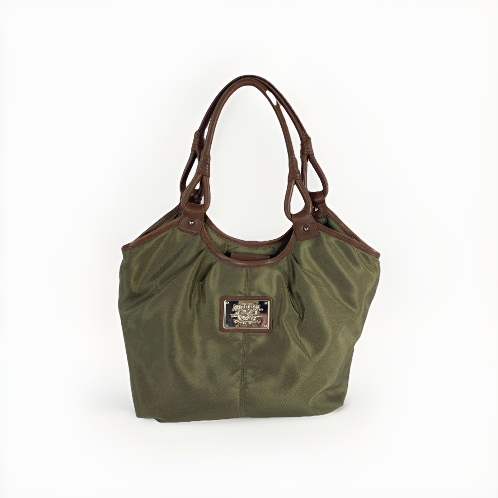 American Living Large Green Shoulder Bag Purse Double Brown Handles