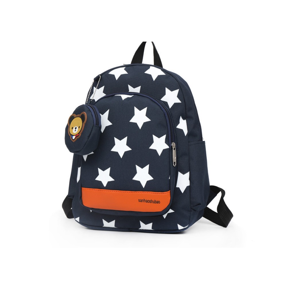 Teens Soccer Fan Backpack,Star Print With Cute Bear Coin Purse, Lightweight Stad