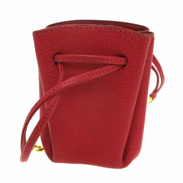 Hermes Vespa Pouch Red Leather Drawstring Bag Small 2.36 x 3.54 x 1.97 inches