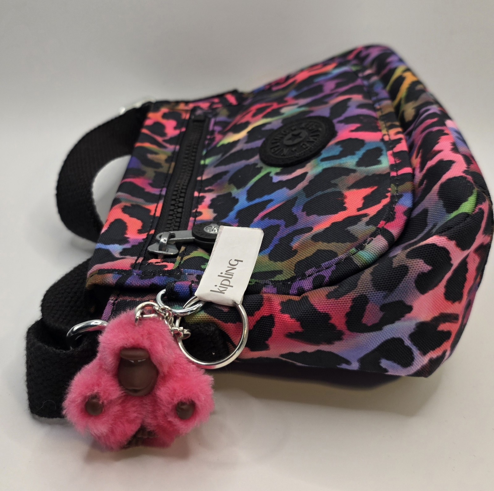 New Kipling Sabian Rainbow Jungle Mini Crossbody Bag with Pink Monkey Charm