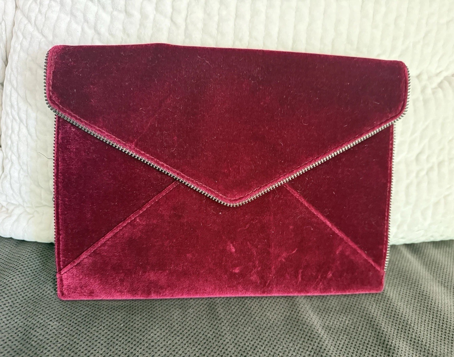 Rebecca Minkoff Burgundy Envelope Clutch Zip Around Snap Silver Hardware Pockets