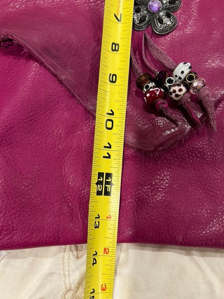 Fuschia Pink Leather Shoulder Handbag~Jeweled Tassels Handmade USA ~Becky Bag