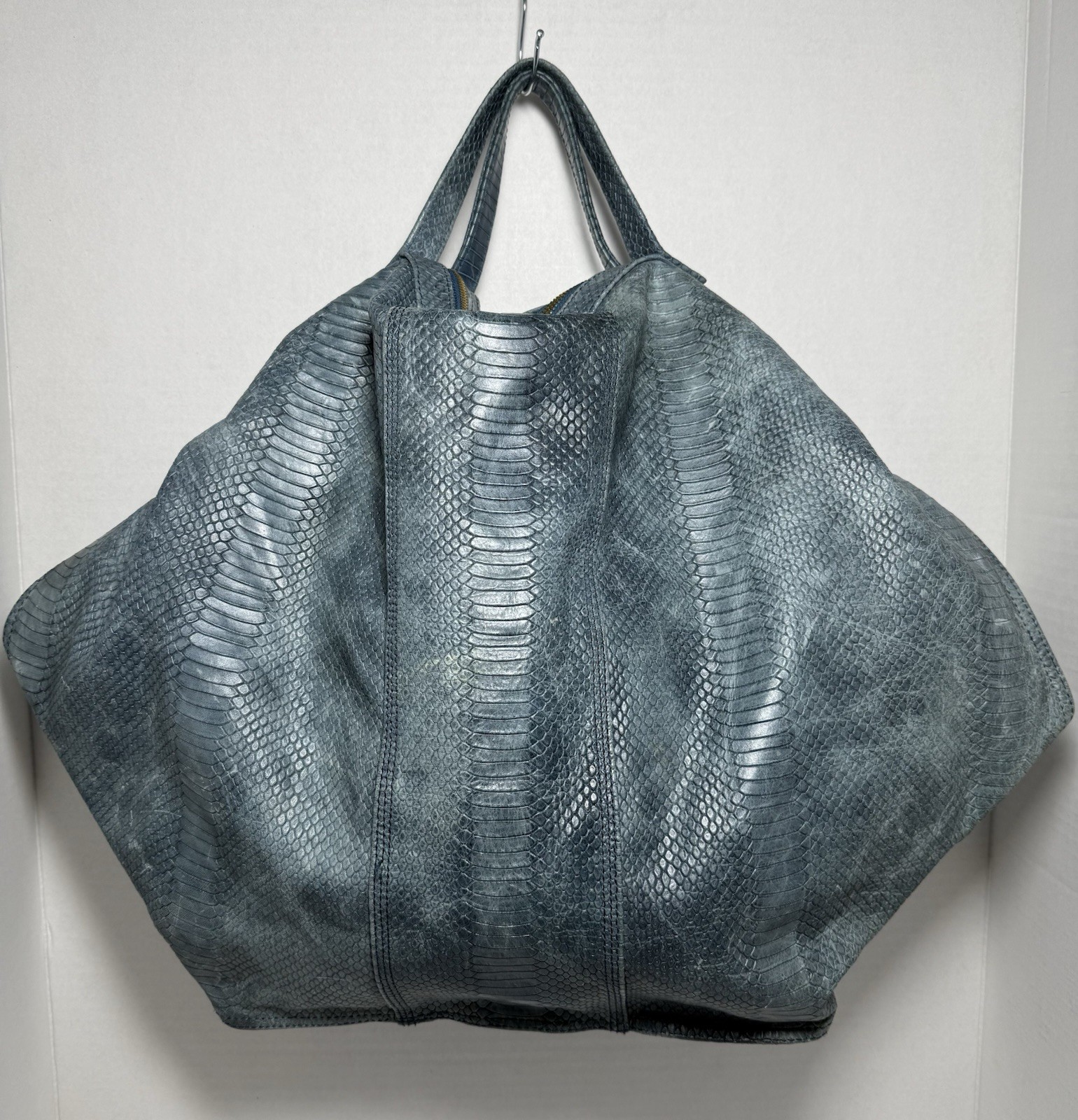 Cynthia Vincent Blue snakeSkin Embossed Leather Oversized Tote shoulder Bag