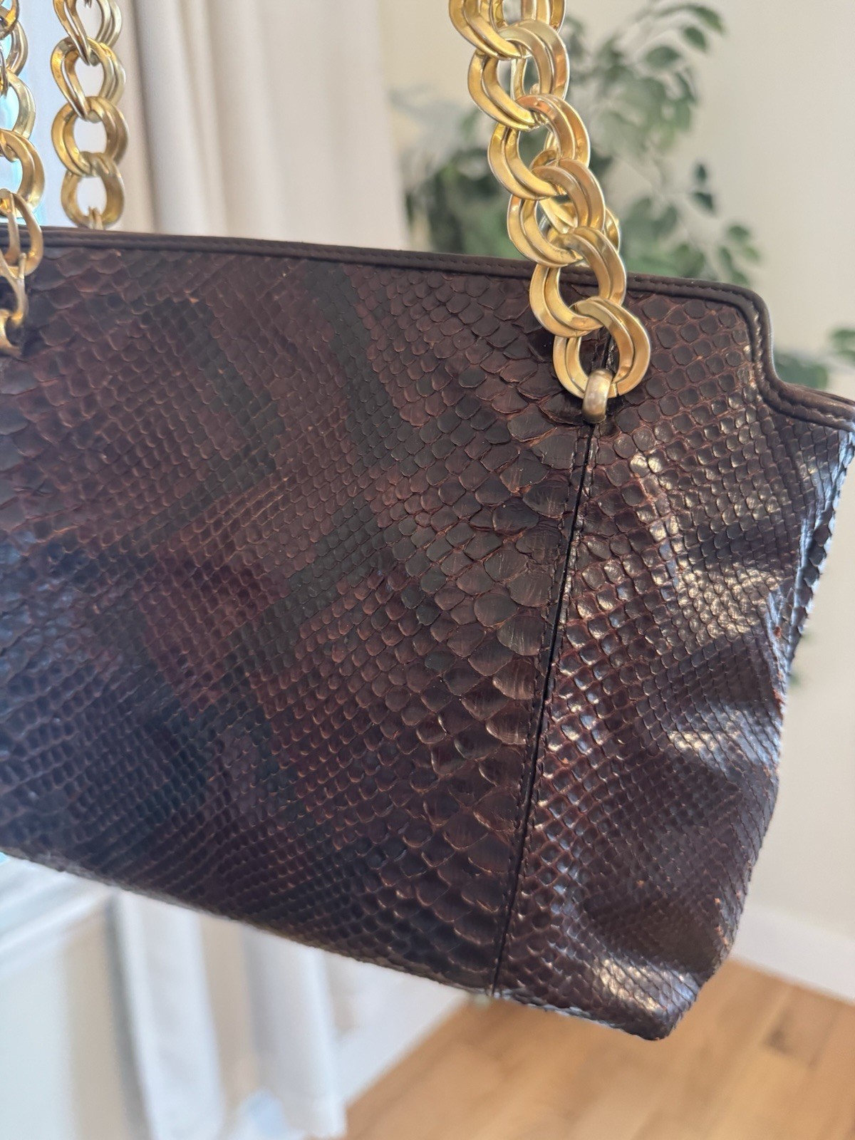 Bottega Veneta Python Leather Shoulder Bag Deep Purple GHW