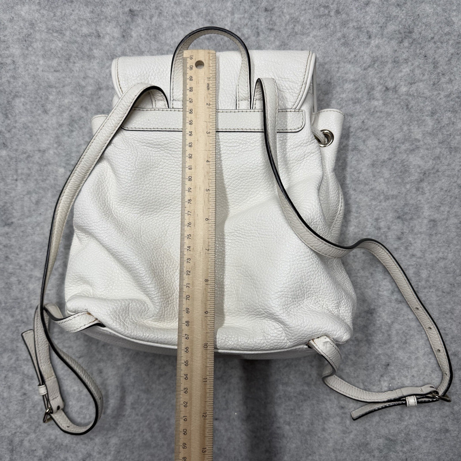 Kate Spade White Leather Backpack WKRU3939 Mini Drawstring Flap Bag Pack Medium