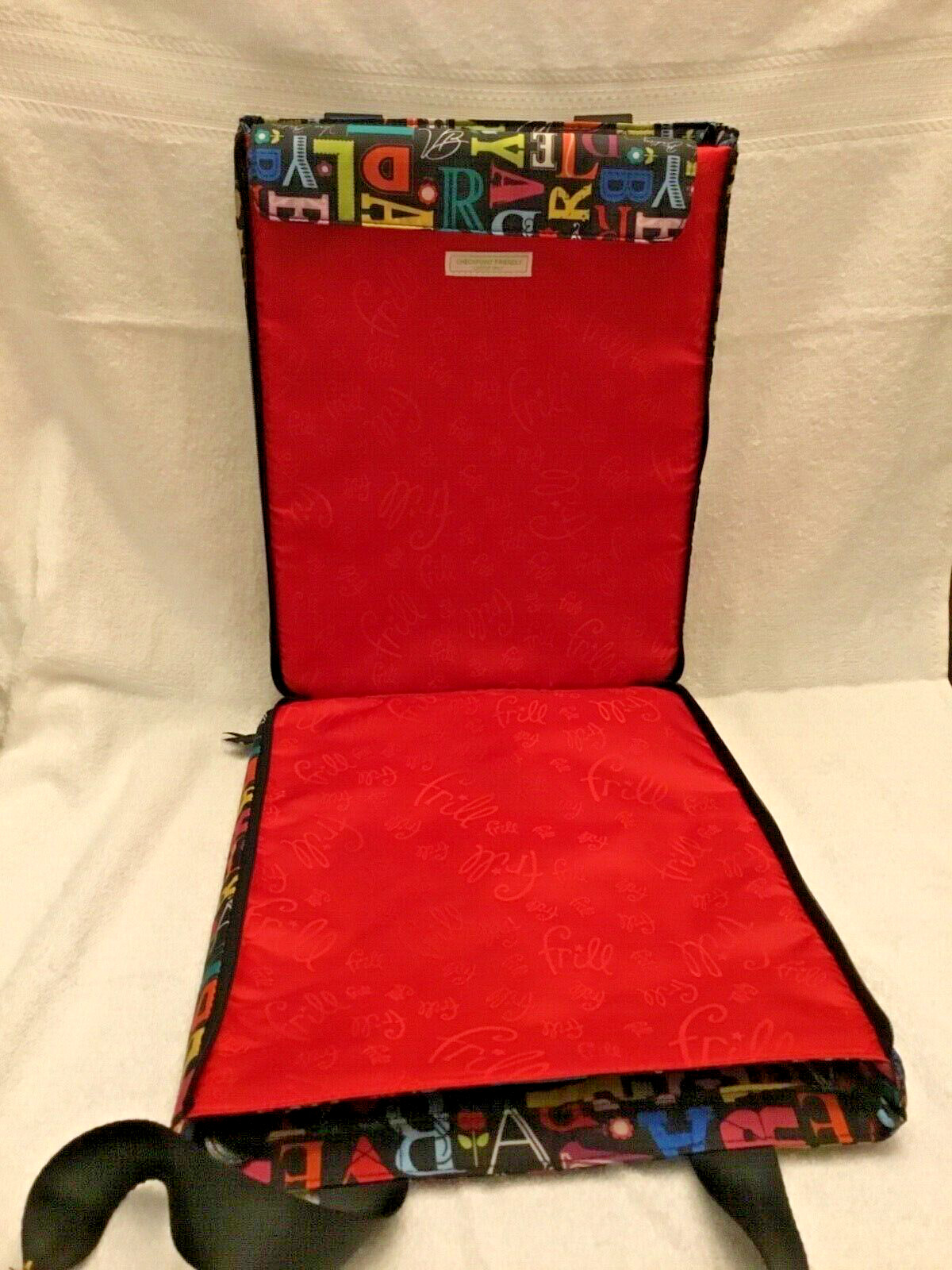 Vera Bradley Padded Zip Laptop Bag A To V print Red Black Blue Yellow Handles