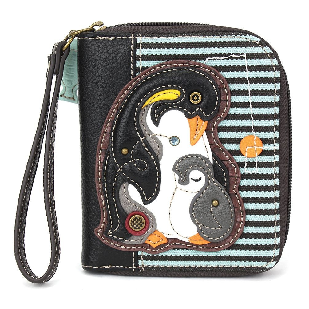 CHALA PENGUIN Zip Around Wallet Wristlet 5 in x 6 in x 1 in Blue Stripe NWT