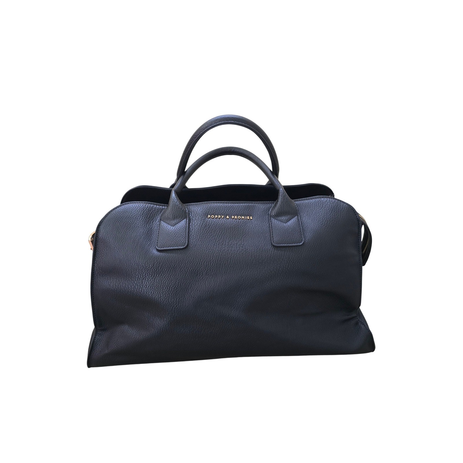 Poppy & Peonies Uptown Tote Black Satchel Travel Work Bag Vegan Leather