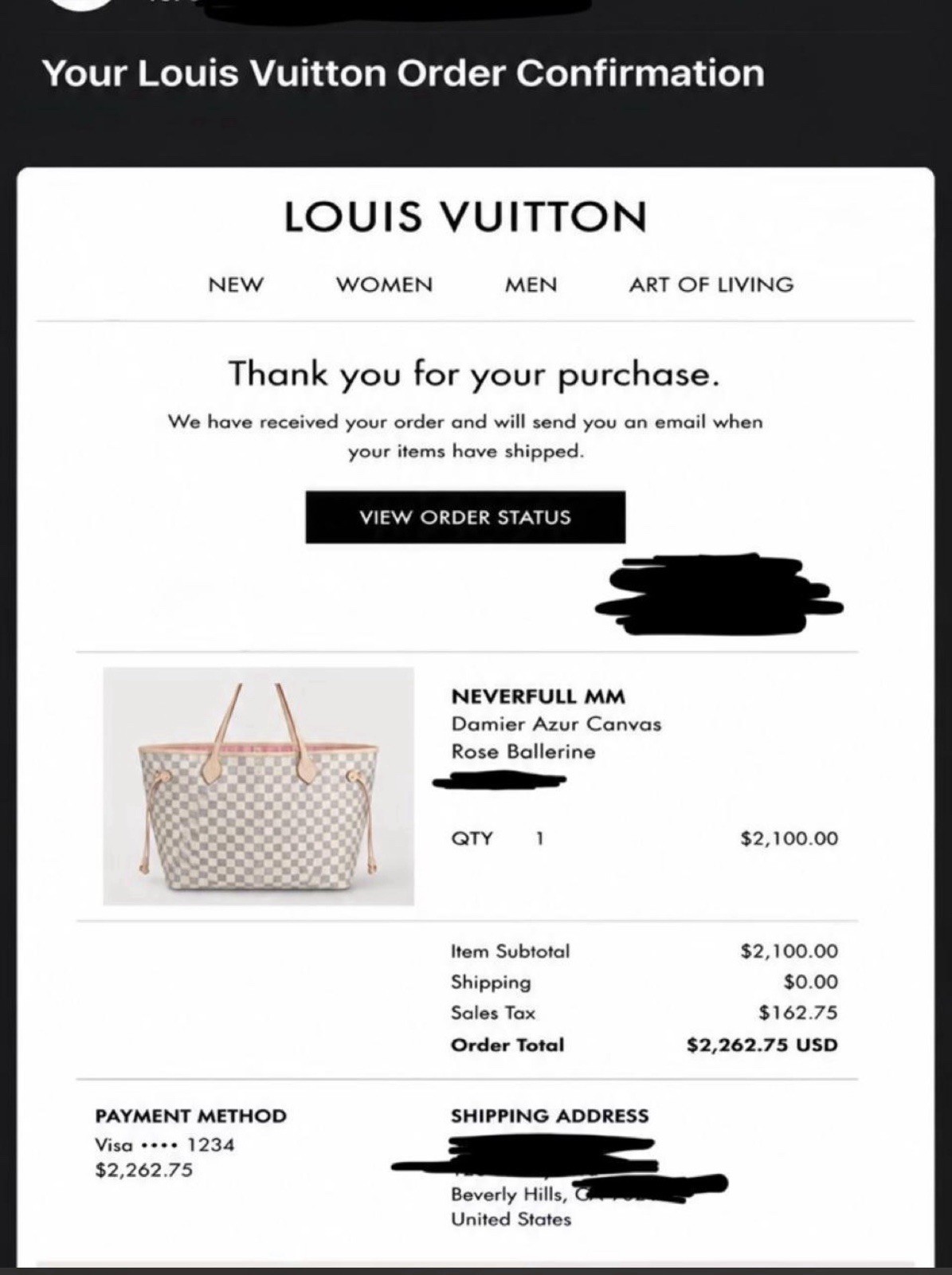 100% Authentic Louis Vuitton Neverfull MM Damier Azur Rose Ballerine