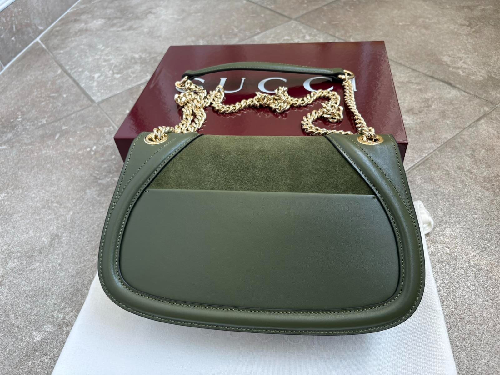 Gucci Blondie Medium Bag Green Leather Chain Strap Gold / Green GG Authentic
