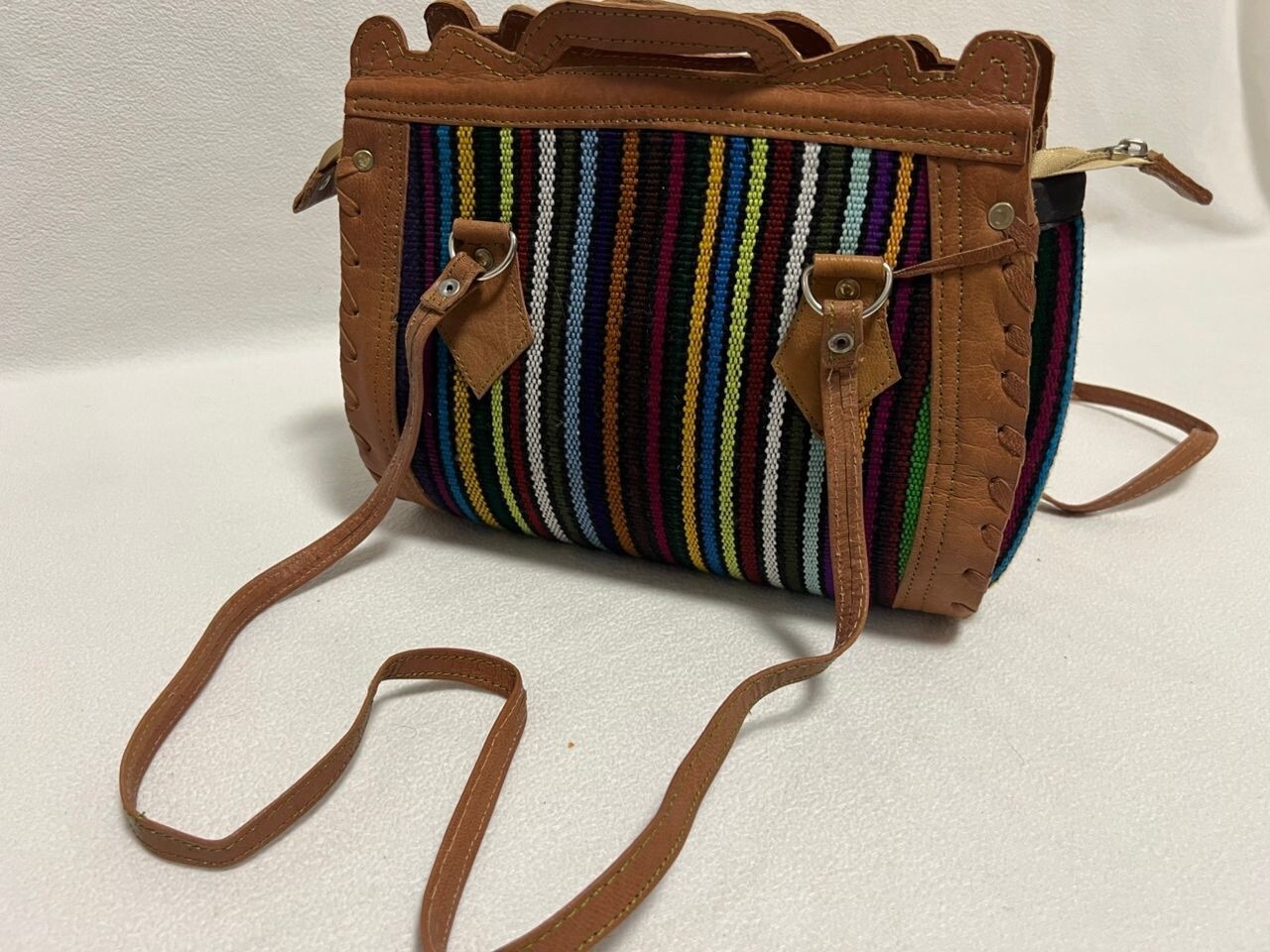 Moroccan leather Women Tote Bag with Suzani Rustic Boho style