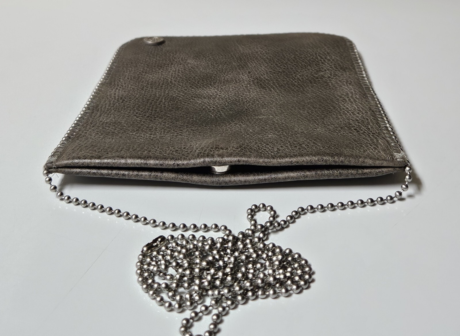 Leatherock USA Pebbled Leather Pouch Chain Detail & Crossbody Grey 7.75″x 6.25″