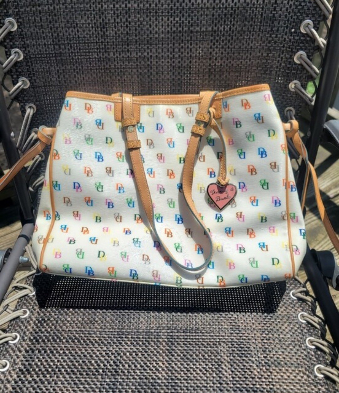 Vintage Y2K Dooney & Bourke white multicolor monogram tote