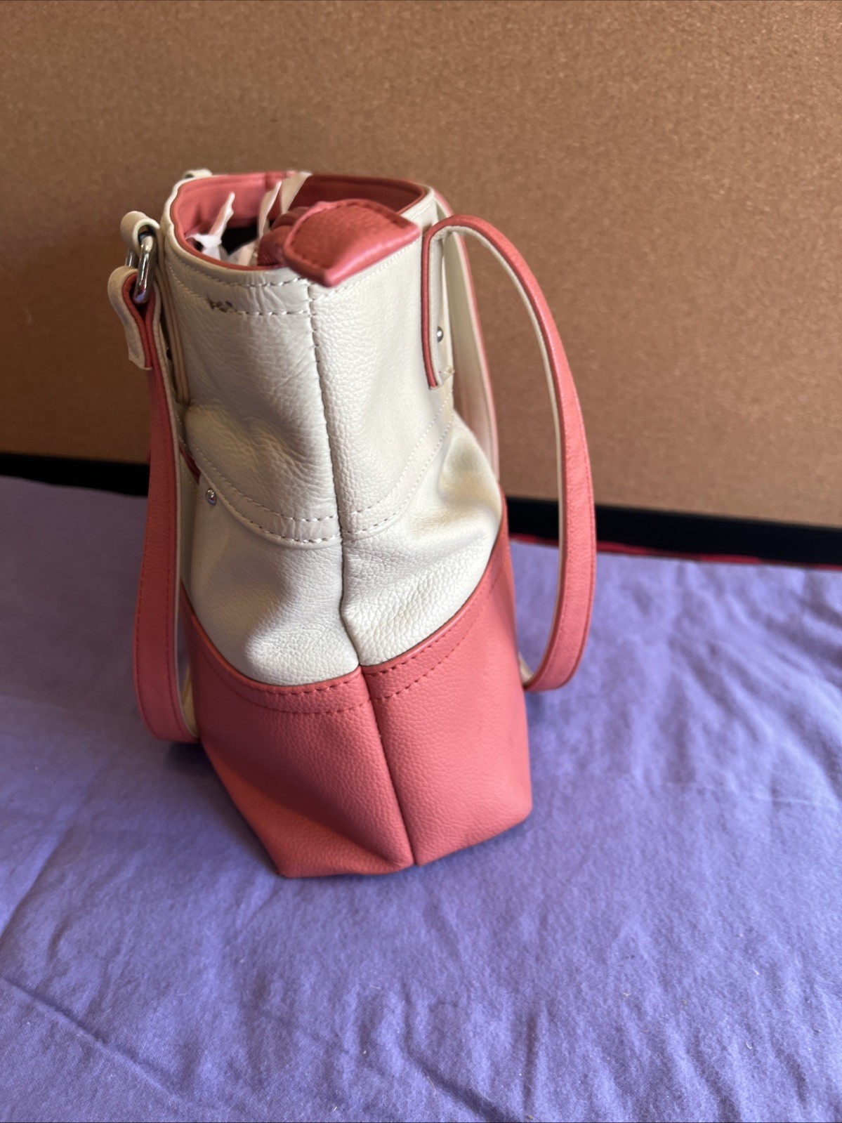 Stone & CO. Medium Size 2 Tone Beige and Coral Tote Shoulder Bag Purse