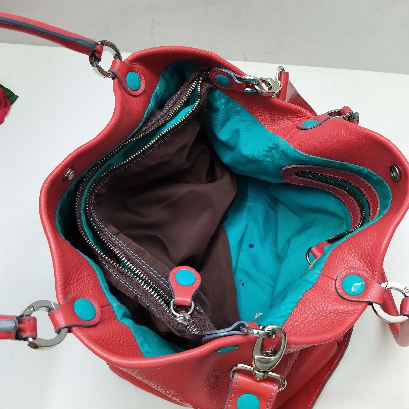 Gabs Red Leather Cube Double Handles Satchel Bag – Made in Italy