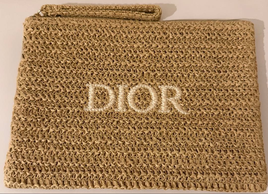 Dior Novelty Pouch Brand New Straw Style Cosmetic Clutch Bag Beige Unisex Japan