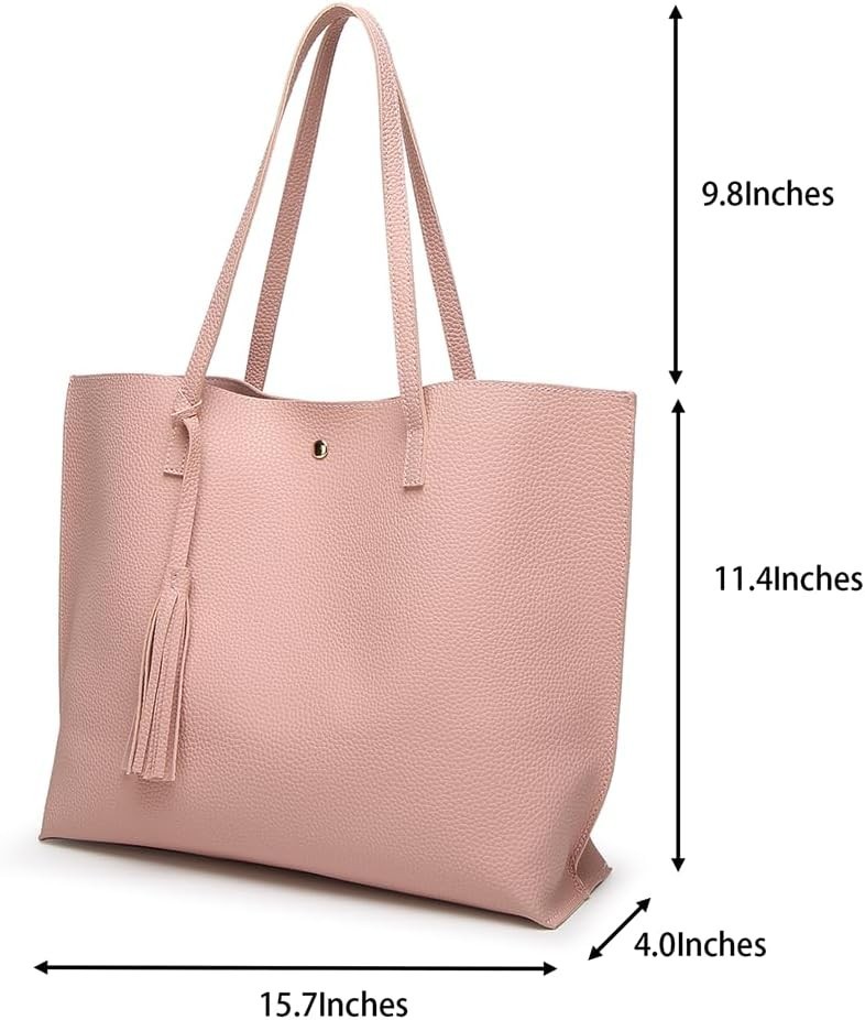 Women’s Soft Faux Leather Tote Shoulder Bag from, Big Capacity Tassel Handbag