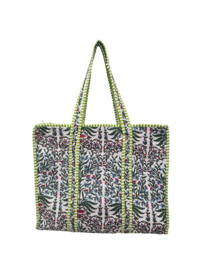 Indian Cotton Quilted Tote Bag Multicolor Print Handmade Shoulder Bag