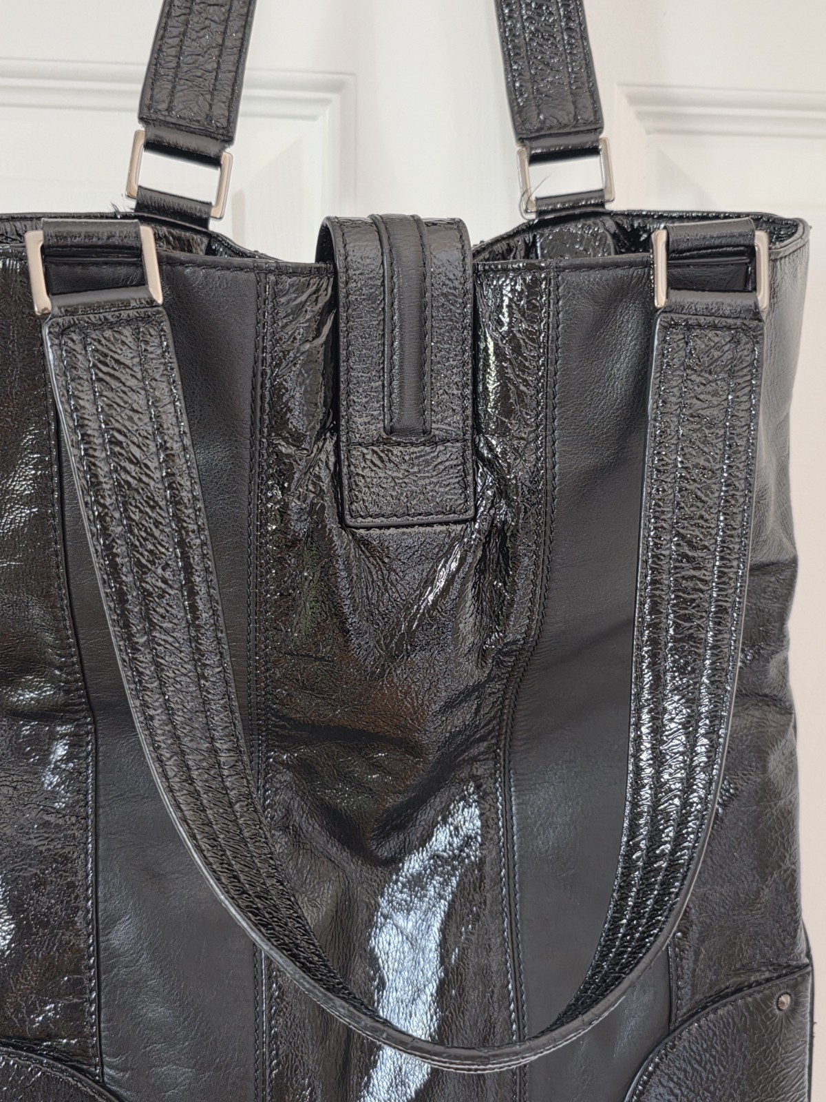 Jill Stuart Black Patent Leather Tote Bag Vintage