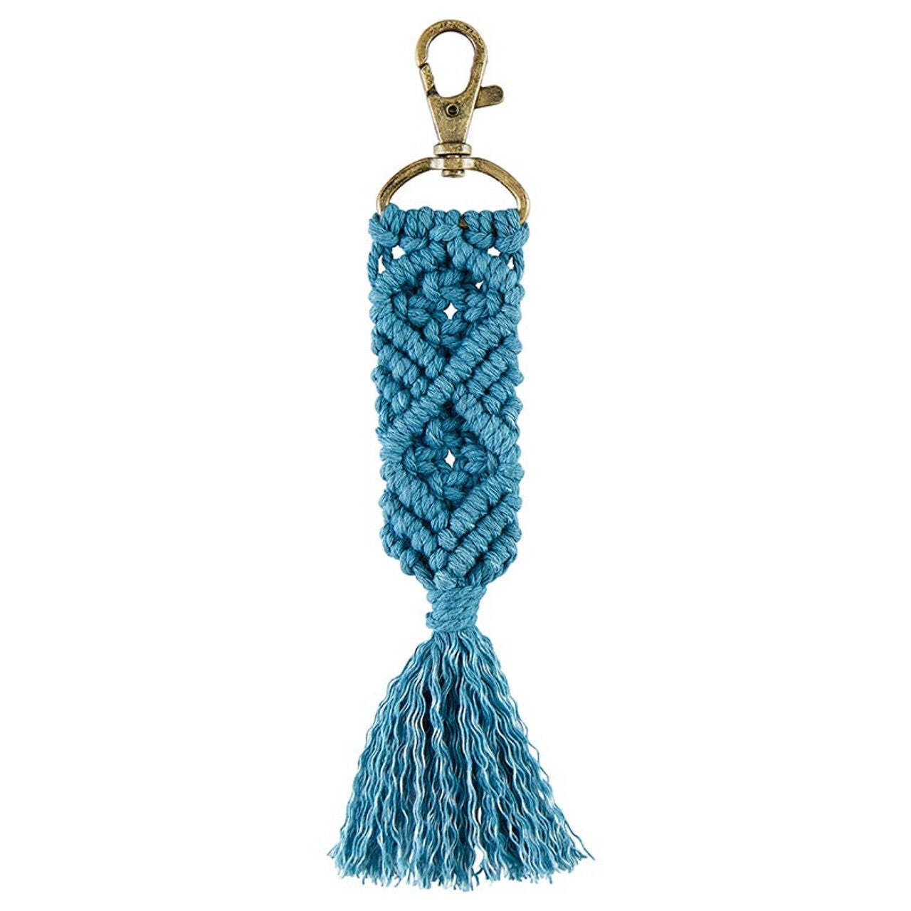 Macrame Keychain in Teal | Holiday Tasseled Key Ring Bag Purse Charm | 6.75″