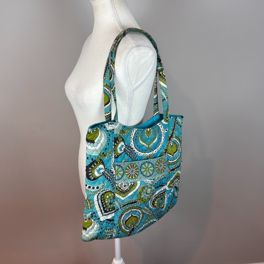 Blue Green Paisley Quilted Shoulder Tote Bag Cottagecore Grannycore