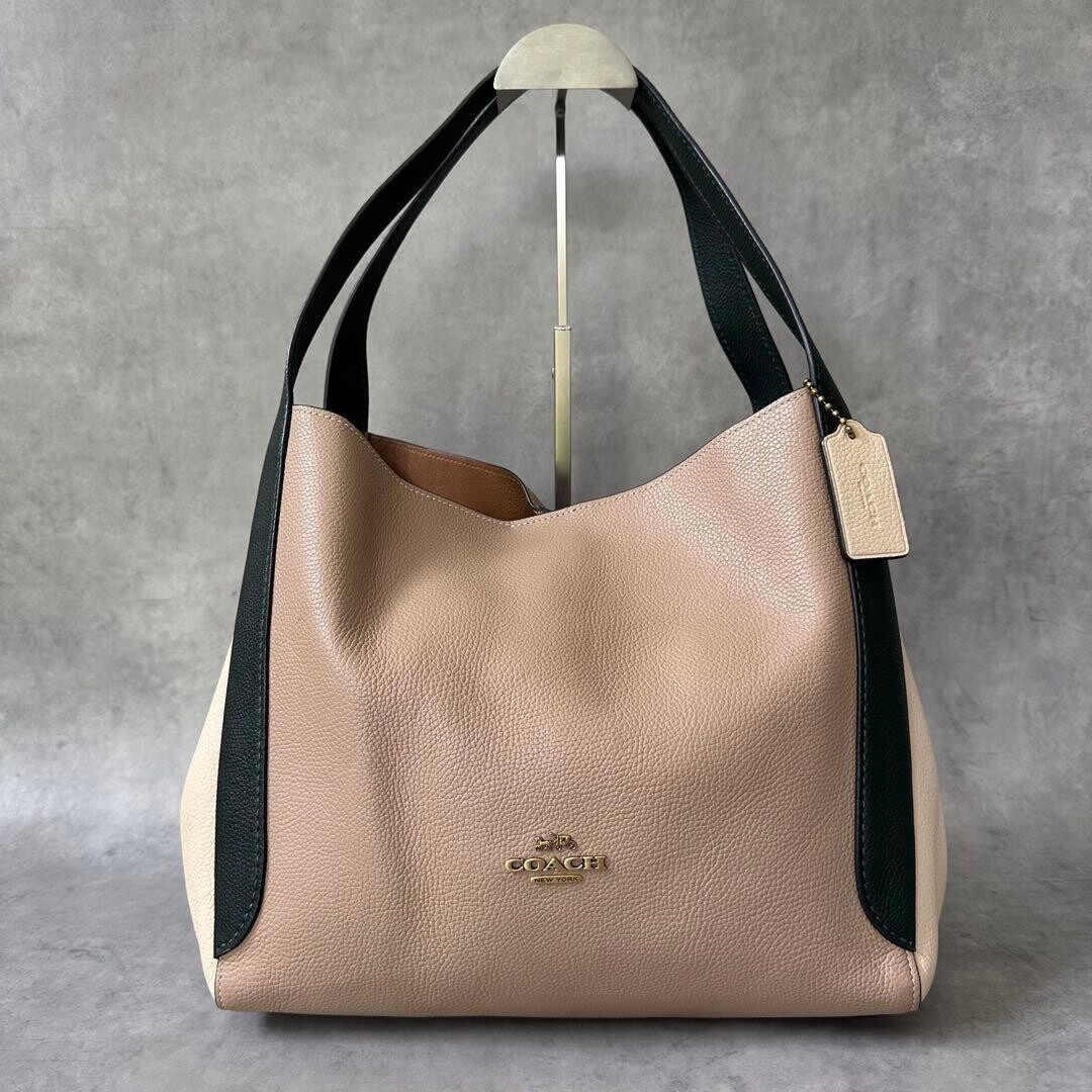 COACH Hadley Hobo Colorblock Leather Shoulder Bag Beige Black 11.8in NWT