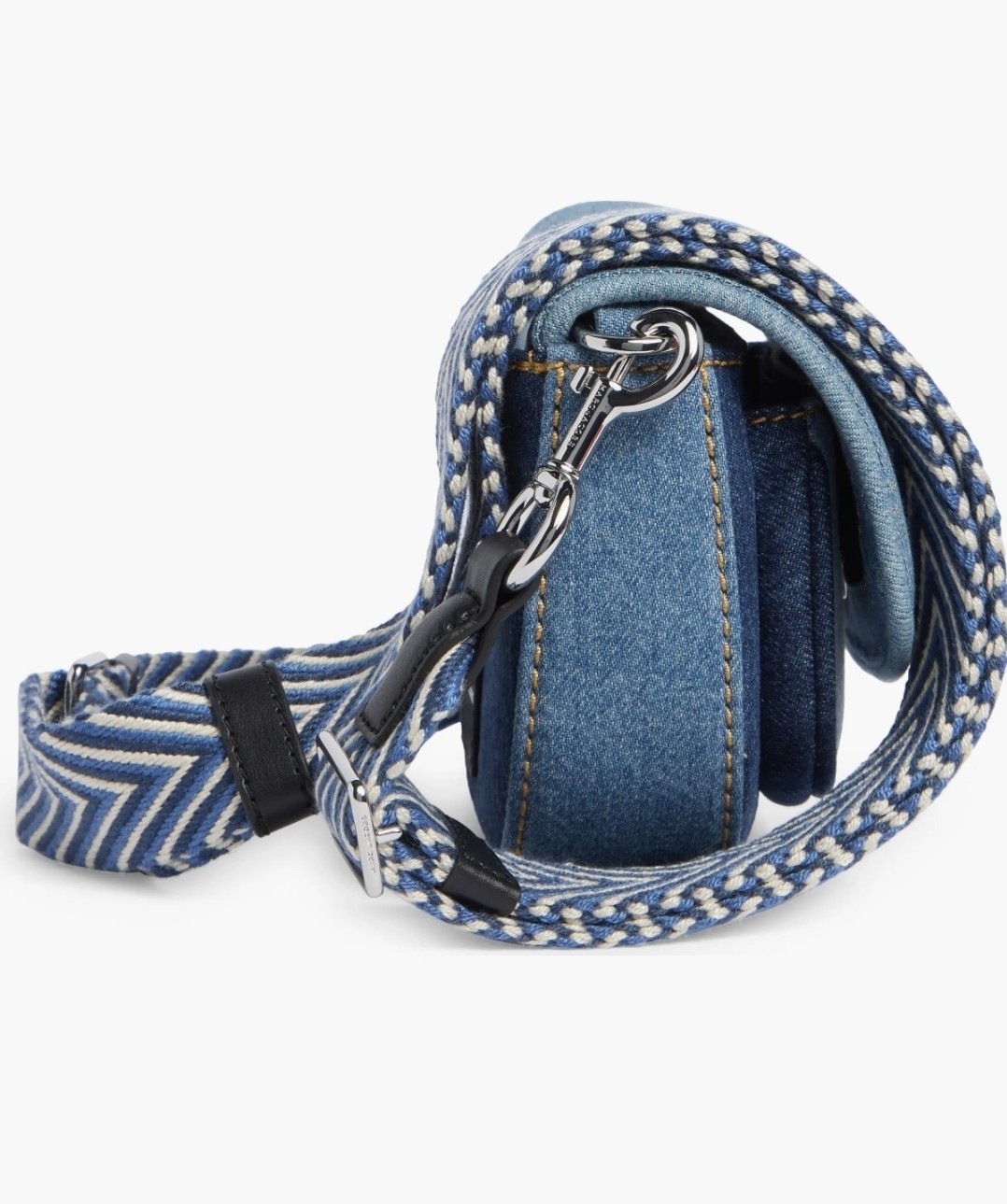 Marc Jacobs Blue Chevron Crossbody Bag Turn Lock Adjustable Strap Silver w/ Card