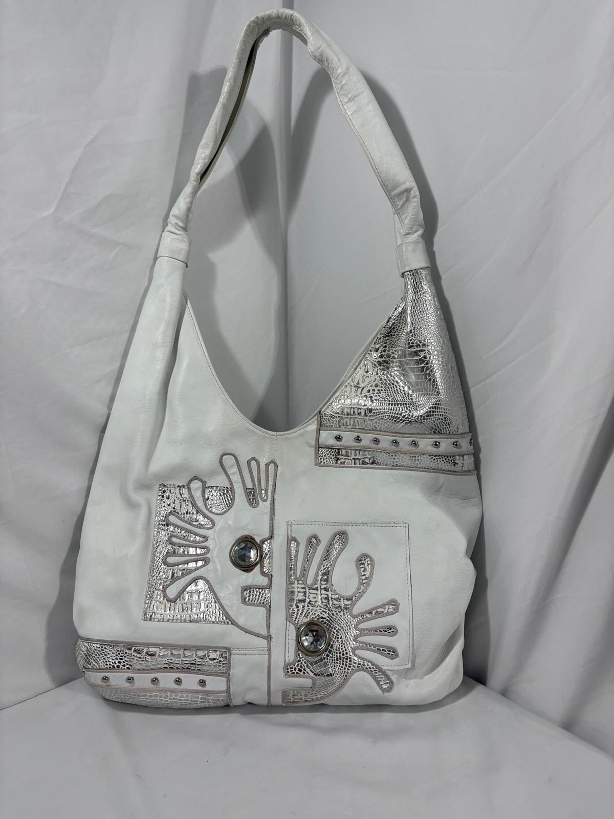 Maria Made in Italy” Vintage White Leather Bag – Y2K Grunge / Cyberpunk Hobo Sty