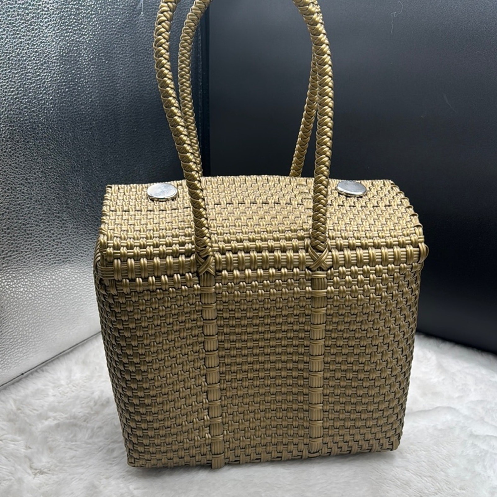 Elegant Gold Woven Tote Bag