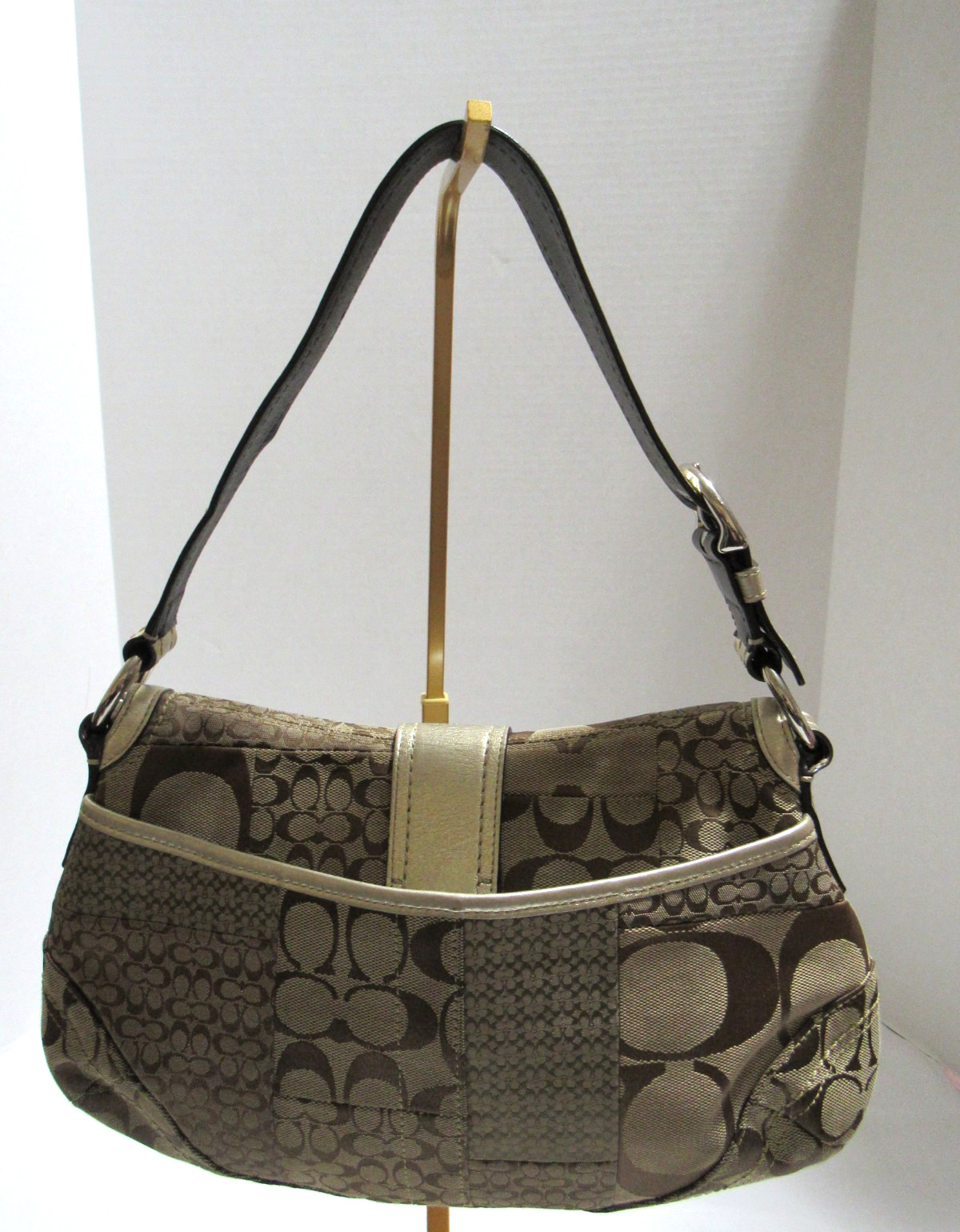 VTG Coach F12316 Soho Brown Gold Signature C Canvas Patchwork Shoulder Bag Y2K
