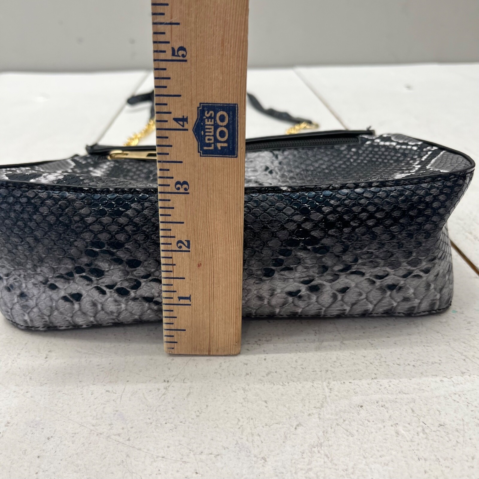 Black Gray Reptile Print Textured Crossbody Purse Chain Contrast Strap