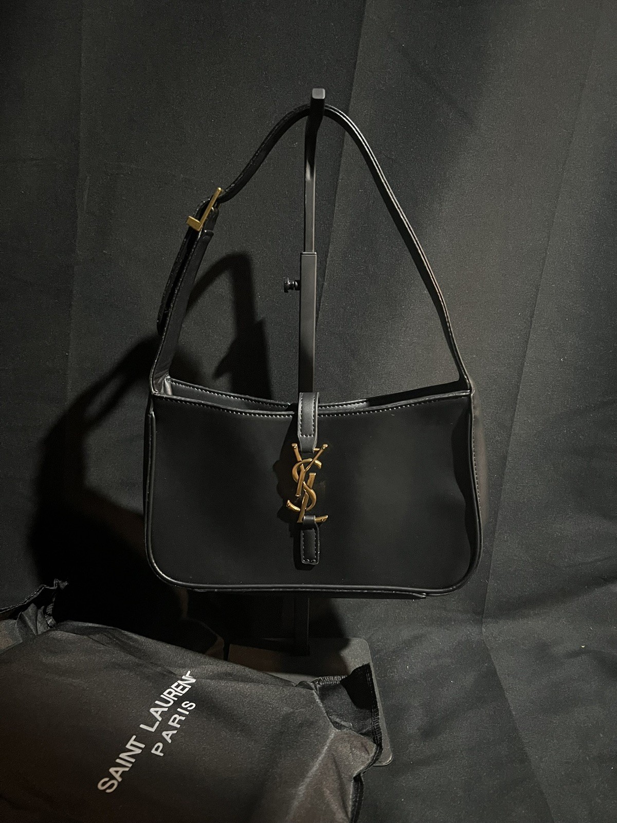 YSL SaintLaurent Le 5 A 7 Hobo Shoulder Bag Smooth black Leather Purse & bag
