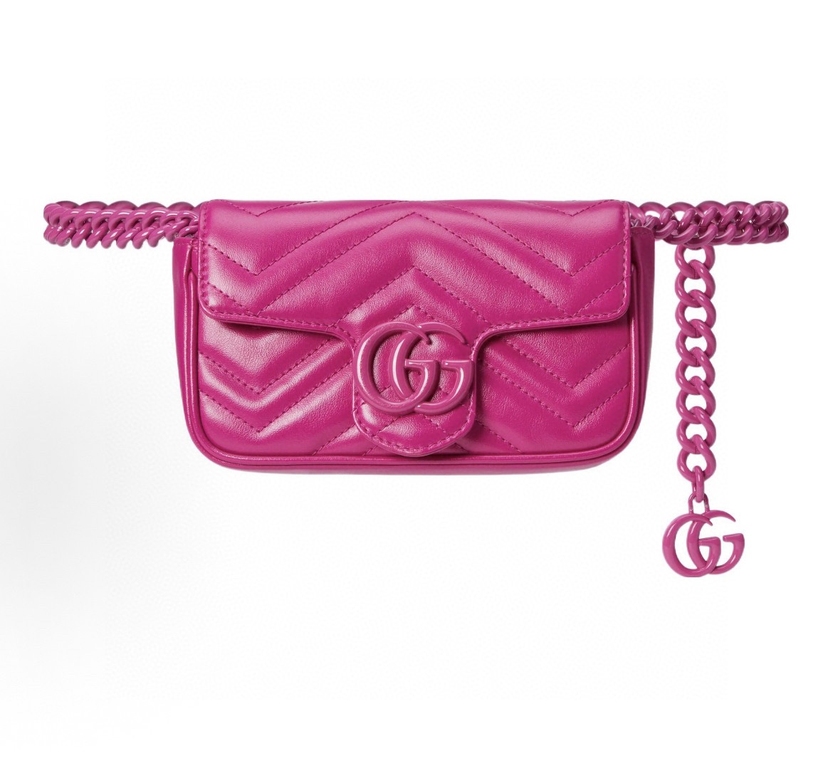 Gucci GG Marmont Chain Belt Waist Shoulder Handbag Crossbody Chevron Fuchsia