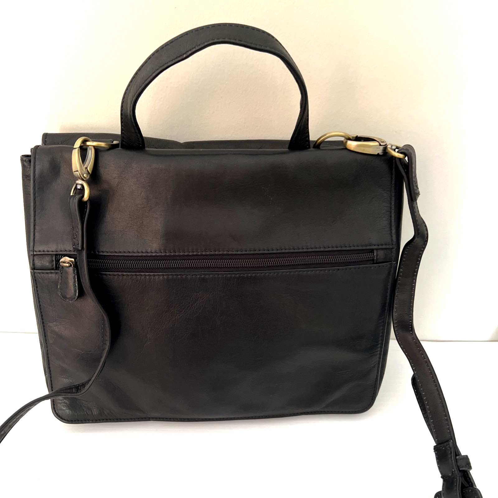 Boulder Ridge Shafmaster Full Grain Black Leather Business Messenger Crossbody