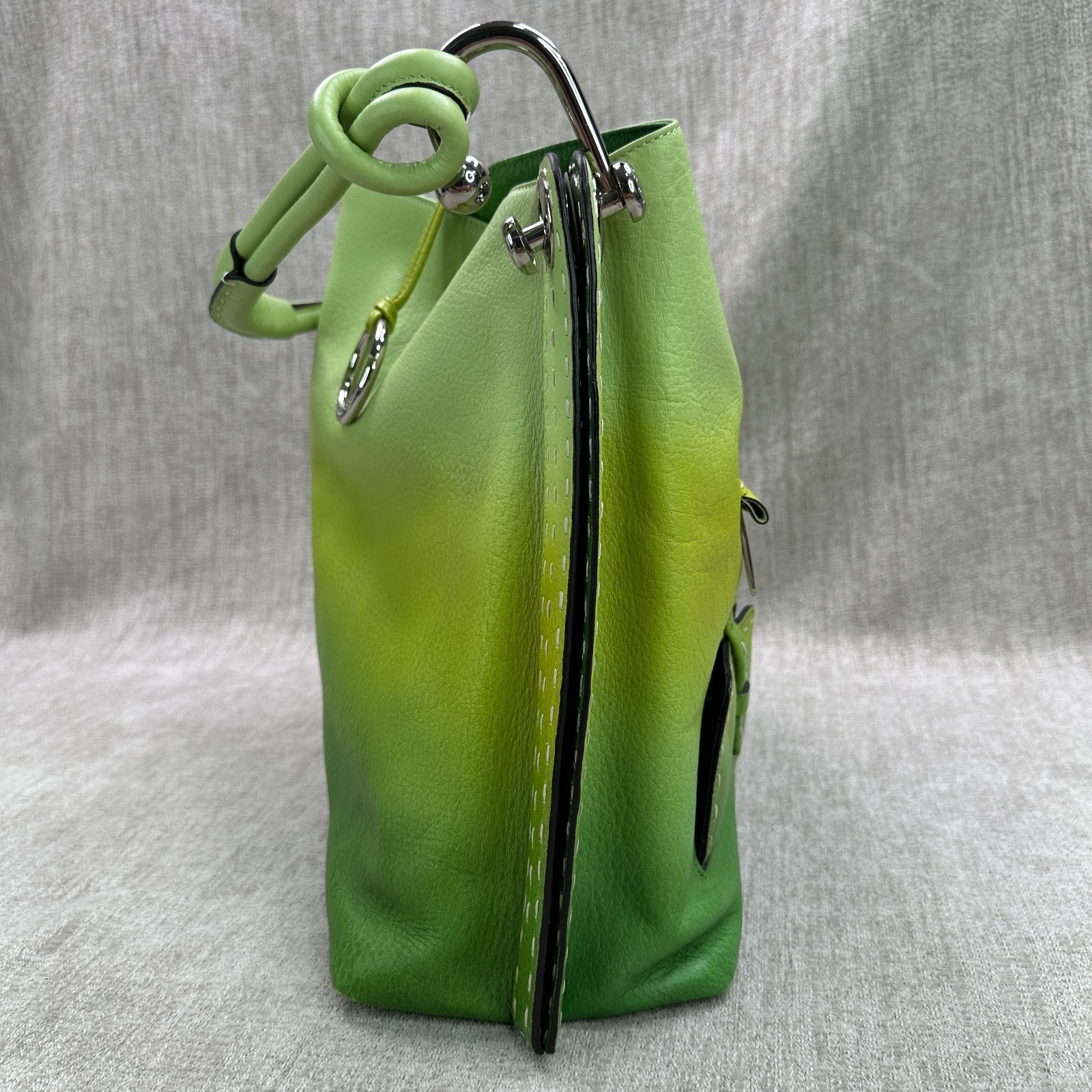 BCBGMaxazria Ombre Green Large Leather Tote Shoulder Bag Colorful Designer Logo