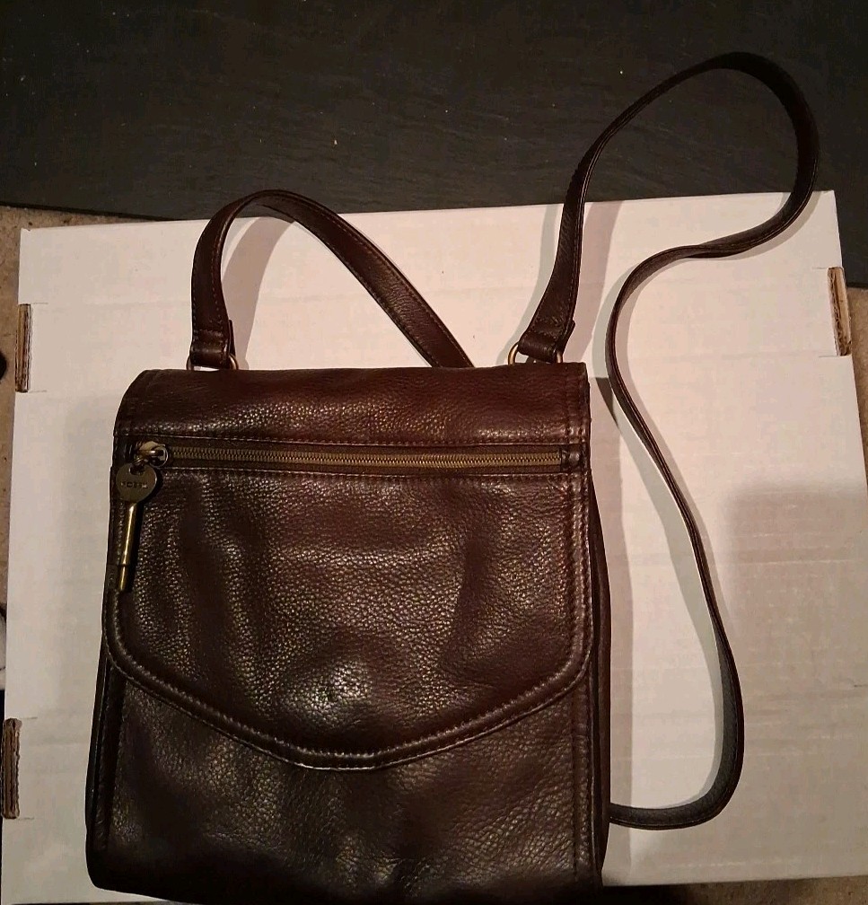 Fossil Purse 75082 Brown Pebbled Leather Adjustable Crossbody Bag Key Vintage