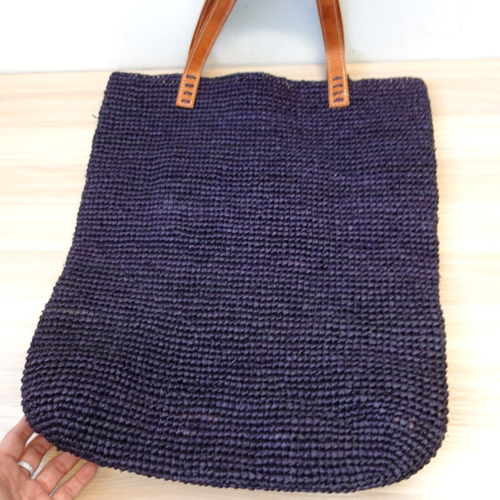 Mar Y Sol Raffia Shoulder Tote Bag Navy Indigo Straw Woven Shopper Beach Boho