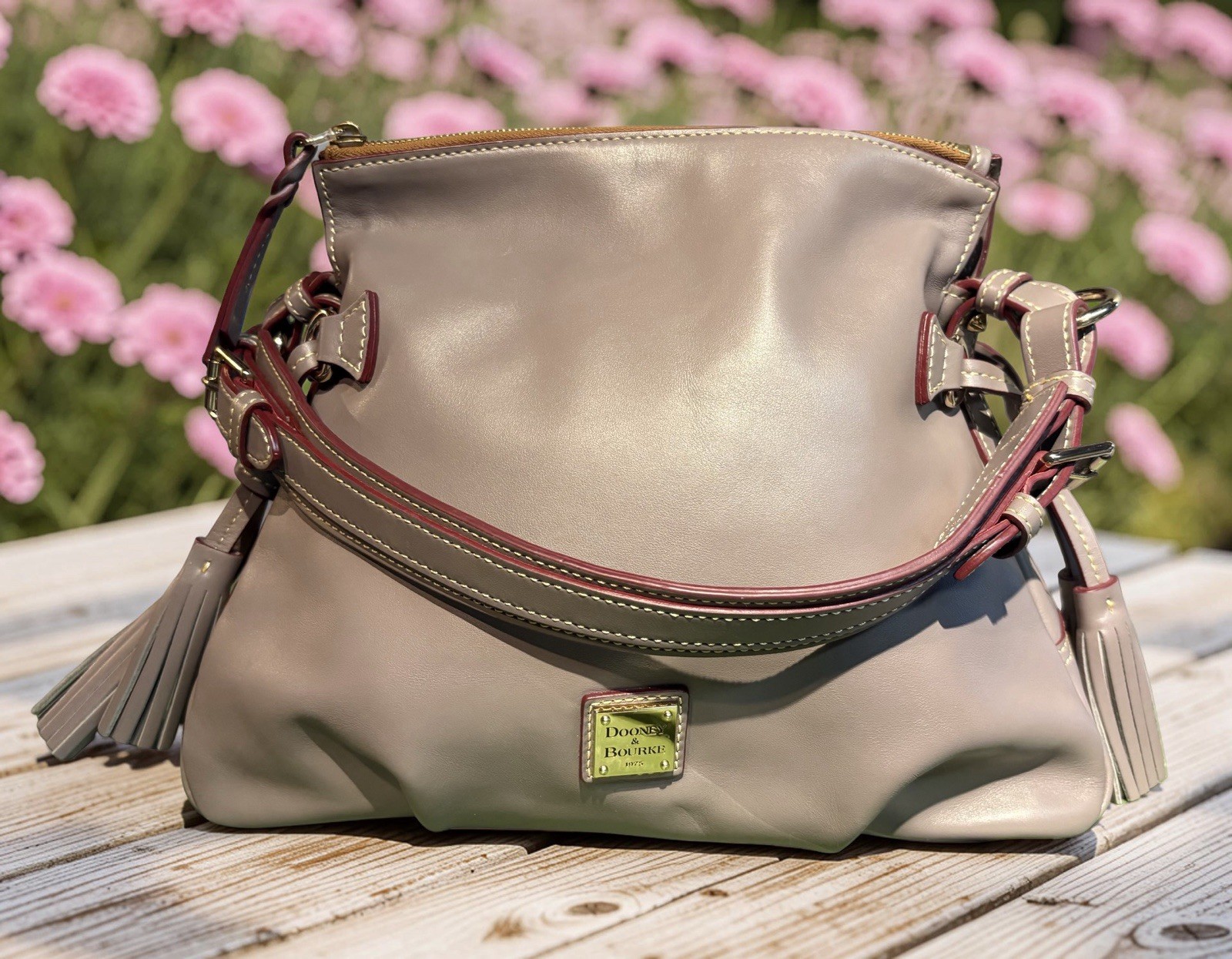 Dooney Bourke Elephant Gray Teagan Hobo Shoulder Bag Smooth European Leather