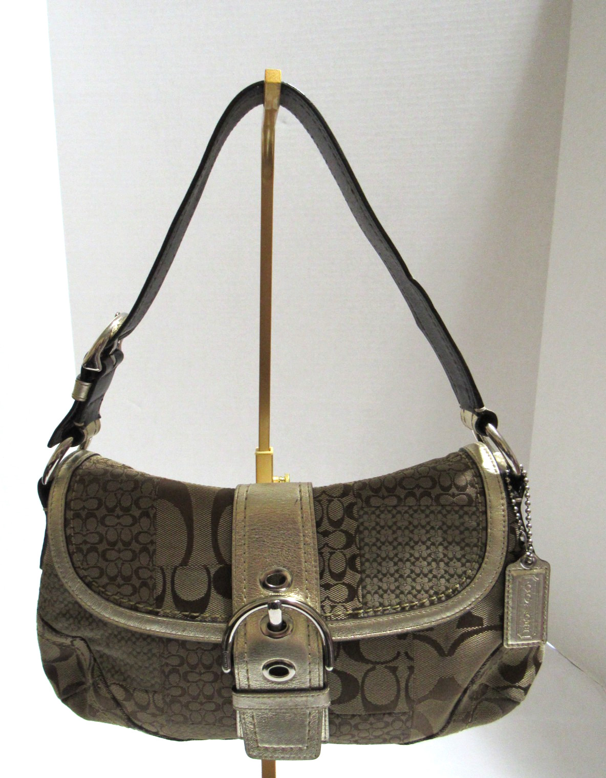 VTG Coach F12316 Soho Brown Gold Signature C Canvas Patchwork Shoulder Bag Y2K