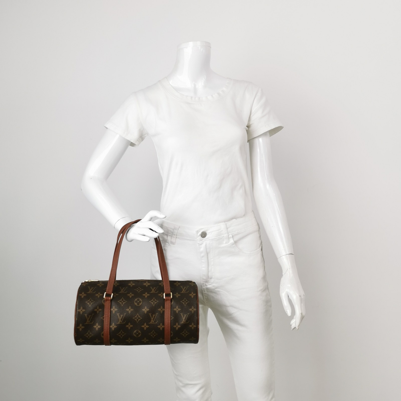 Louis Vuitton Monogram Large Brown Cowhide Papillon Hand Carry Bag US Ship