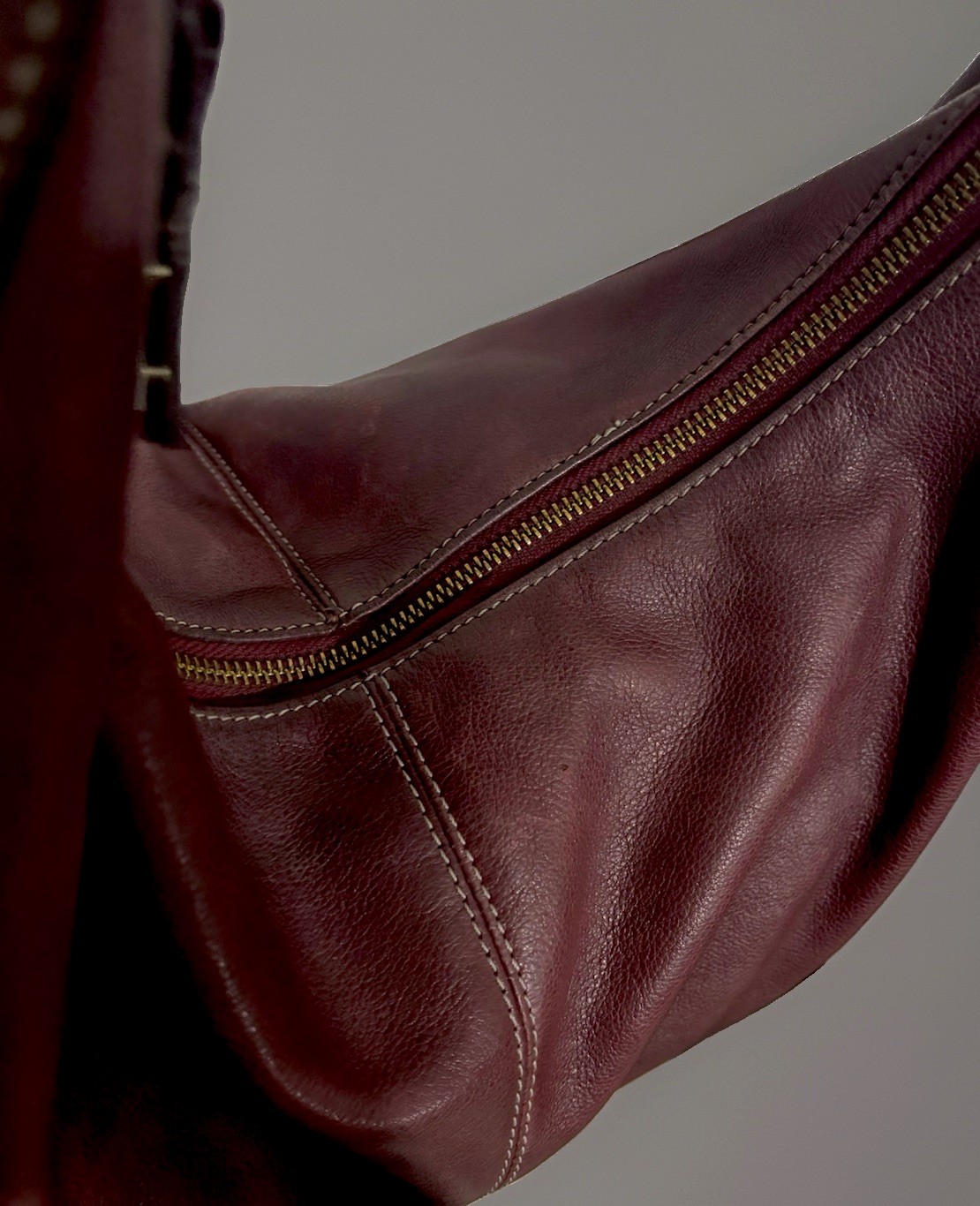 Y2K Burgundy Leather Hobo Bag Large Genuine Cowhide Shoulder Purse