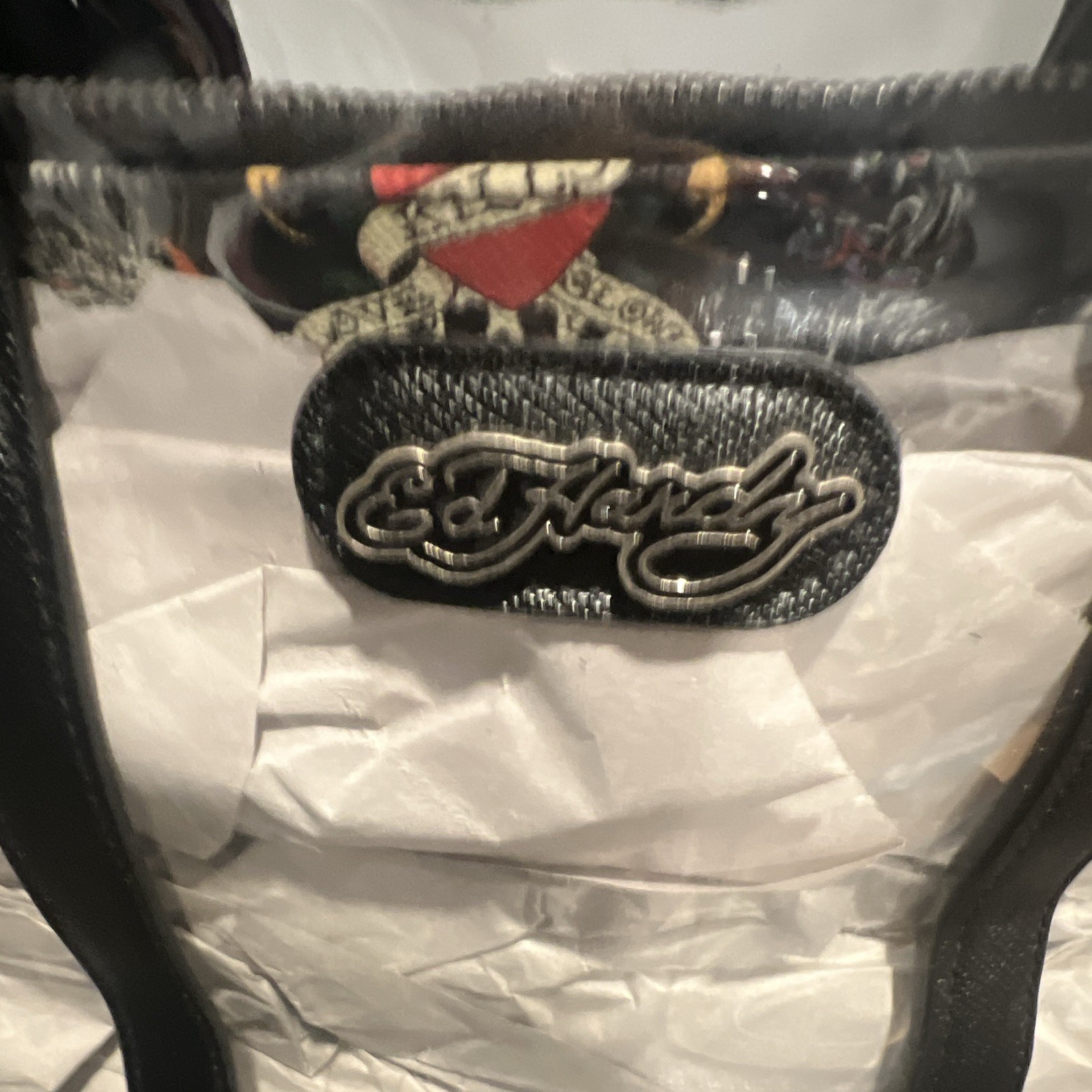 Ed Hardy Clear/Black Large Tote Zip Top w/ Detachable Strap & Tattoo Pouch