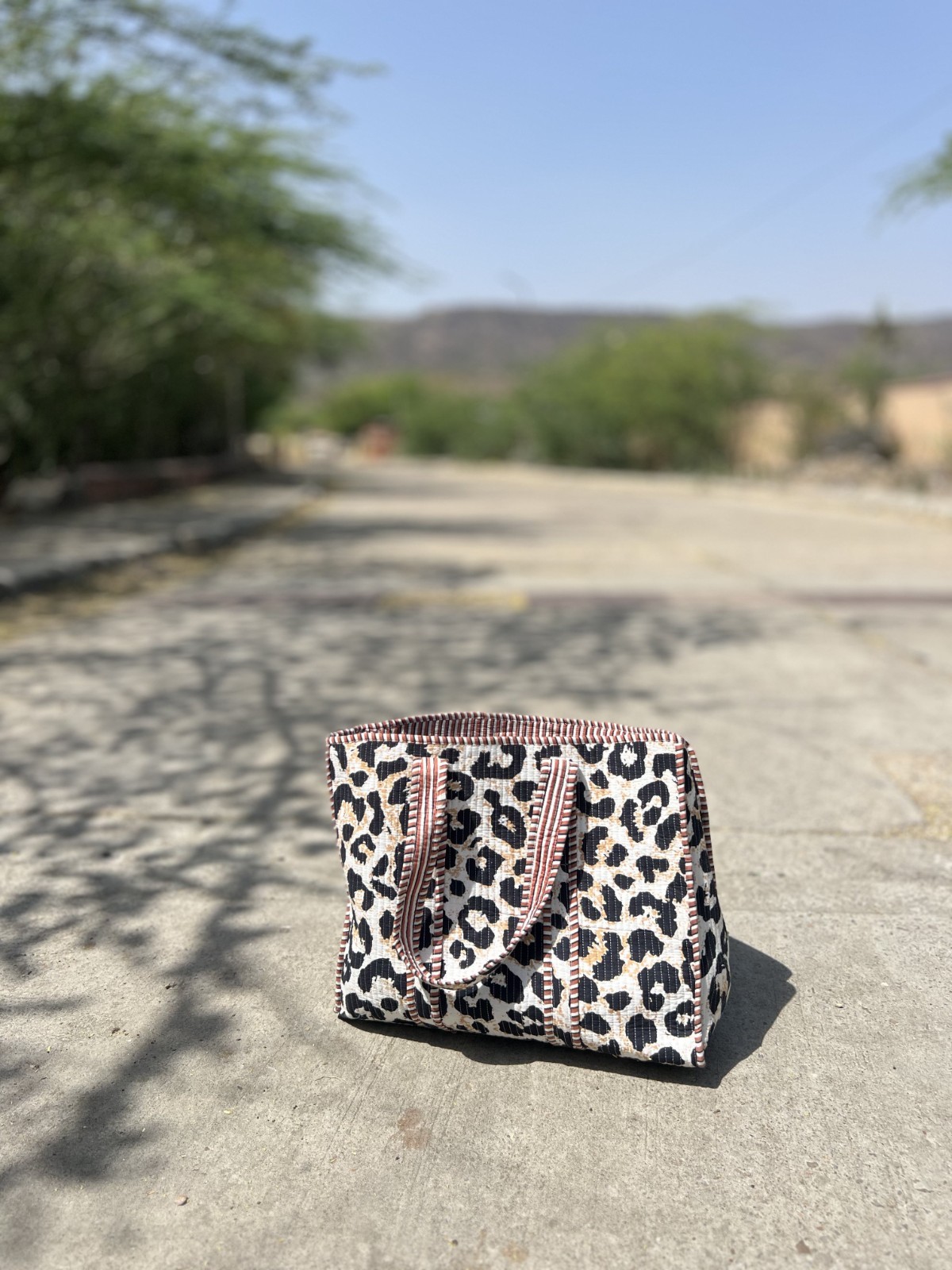 Handmade Quilted Cotton Tote Bag Leopard Print Large Beach Shopper Travel Bag