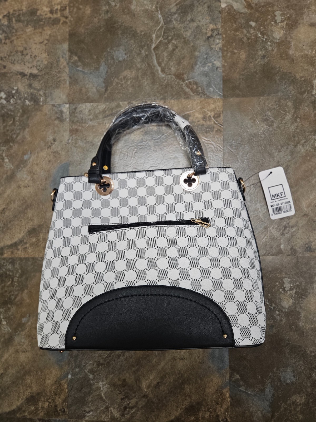 MKF Collection By Mia K. Tote Bag Matching Strap and Wallet Black and White