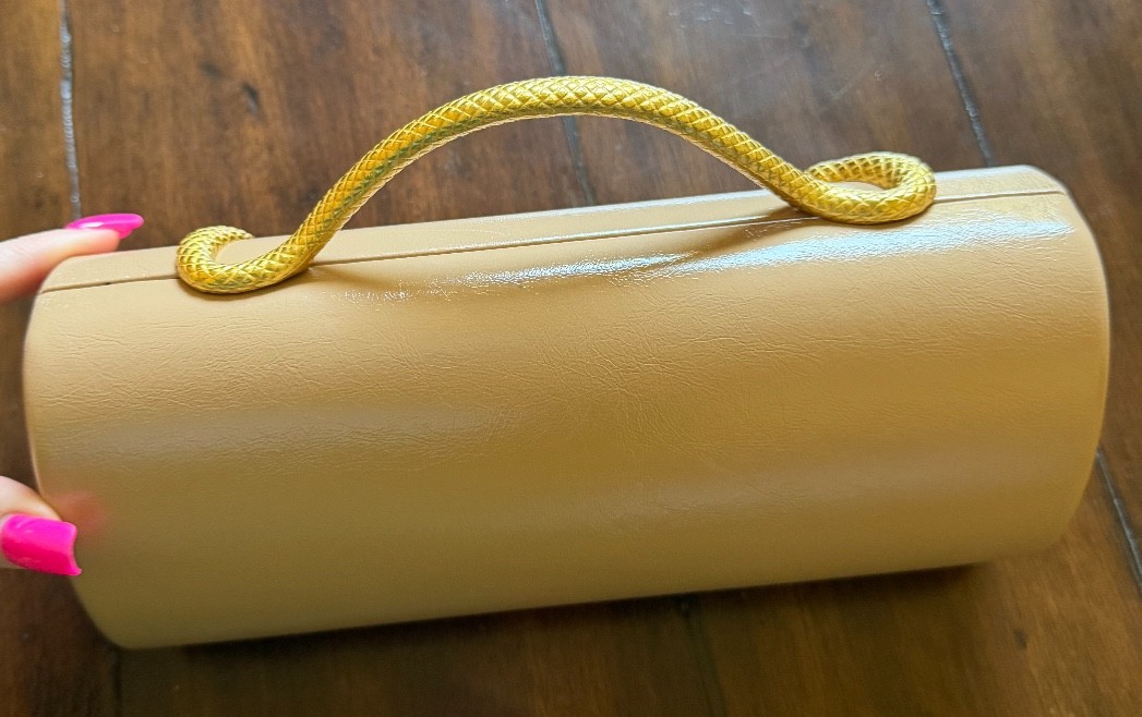 Snake handle clutch shoulder tab brown bag handbag with gold tone chain strap
